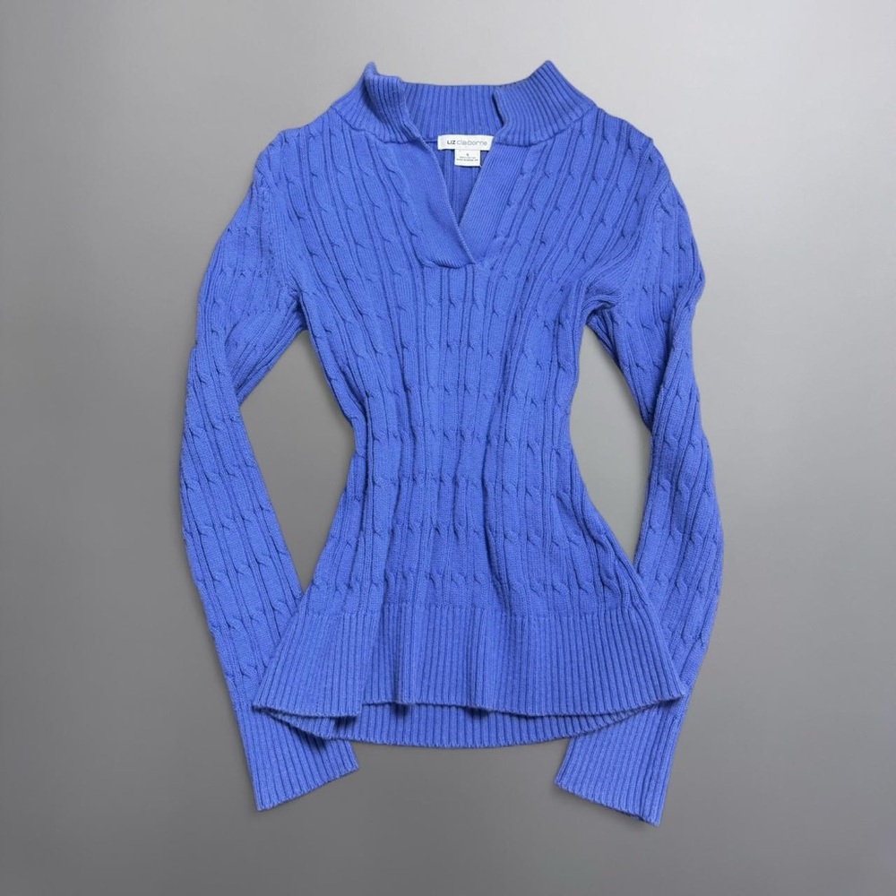 ❌SOLD❌ Liz Claiborne Vintage Y2K Cable-Knit Fitted V-Neck Sweater - Picture 3 of 5